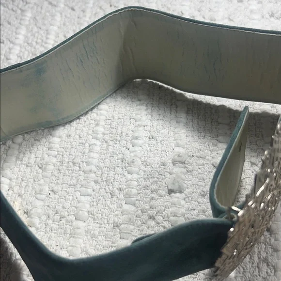 Vintage Charles Jourdan Blue Suede Wide Belt With Intricate  display picture 3